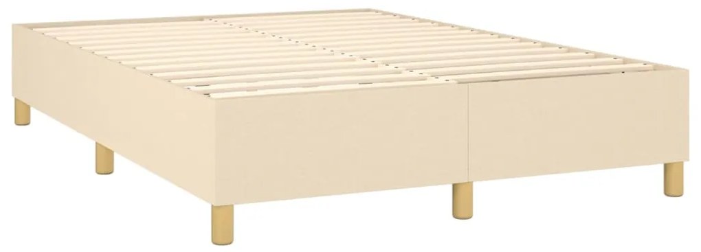 Cama box spring c/ colchão e LED 140x190 cm tecido cor creme