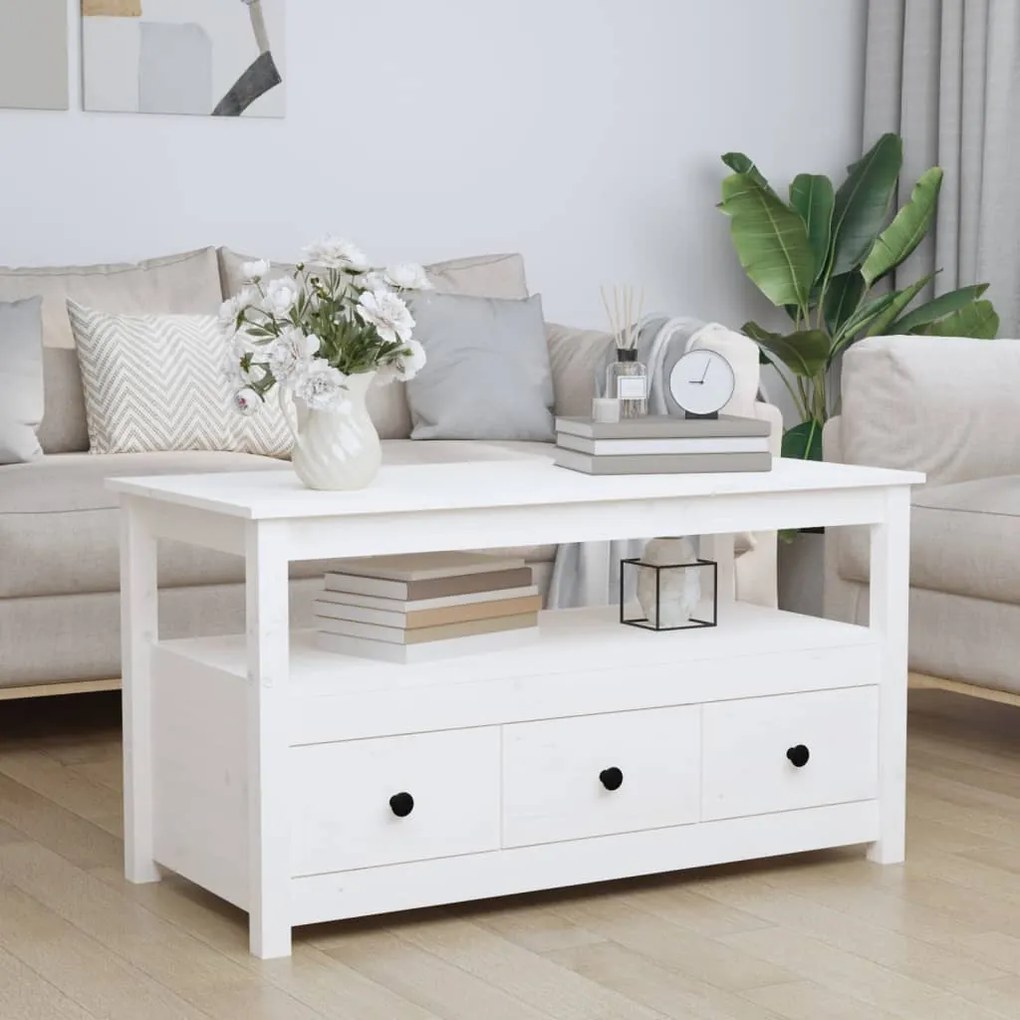 Mesa de centro 102x49x55 cm pinho maciço branco