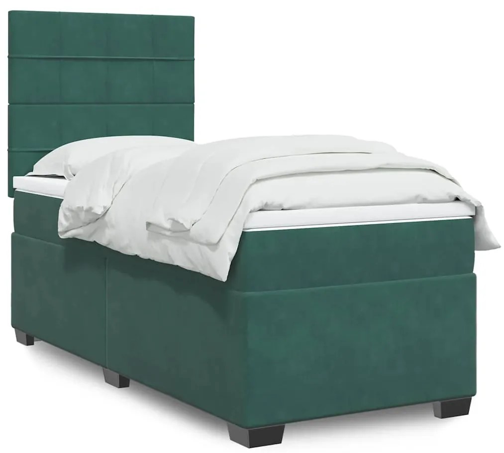 Cama com molas/colchão 100x200 cm veludo verde-escuro