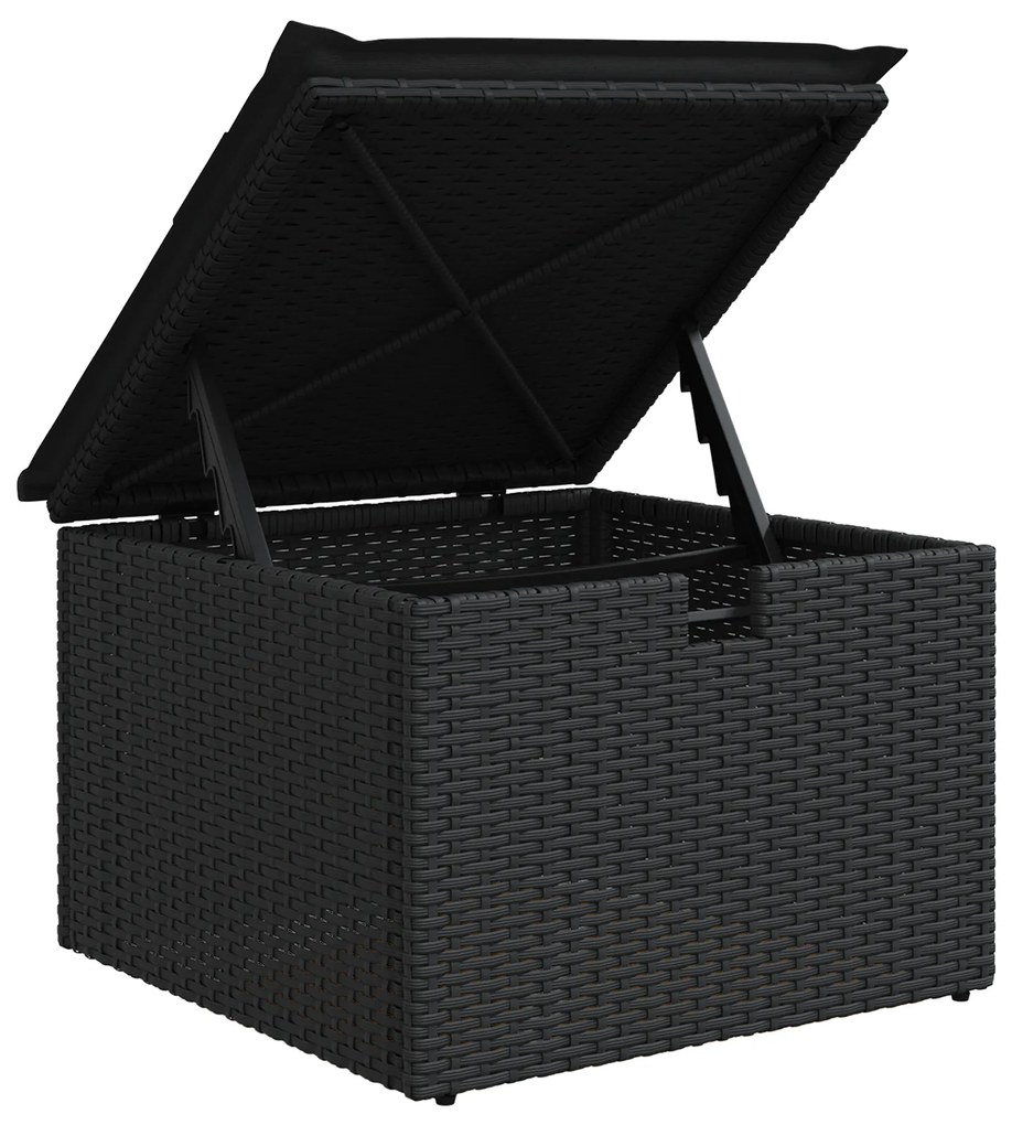 Conjunto de Sofás de 7 Peças com Almofadas Preto Vime Sintético