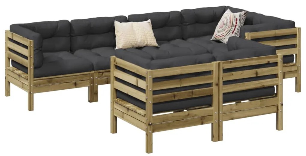 7 pcs conjunto sofás de jardim c/ almofadões pinho impregnado