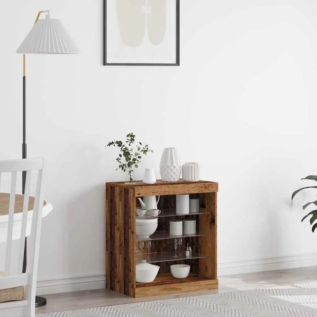 Buffet vidaXL com Luzes LED Madeira Velha 60,5x37x67 cm