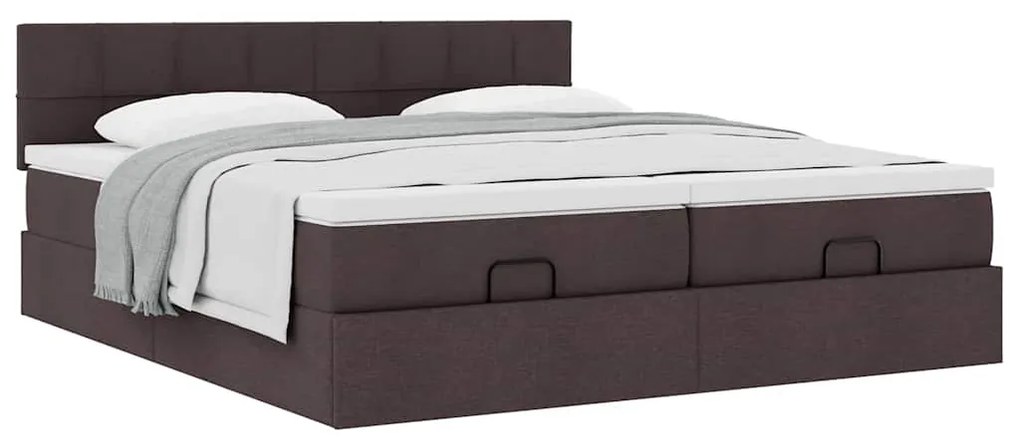 Estrutura de cama otomana com colchões tecido castanho escuro