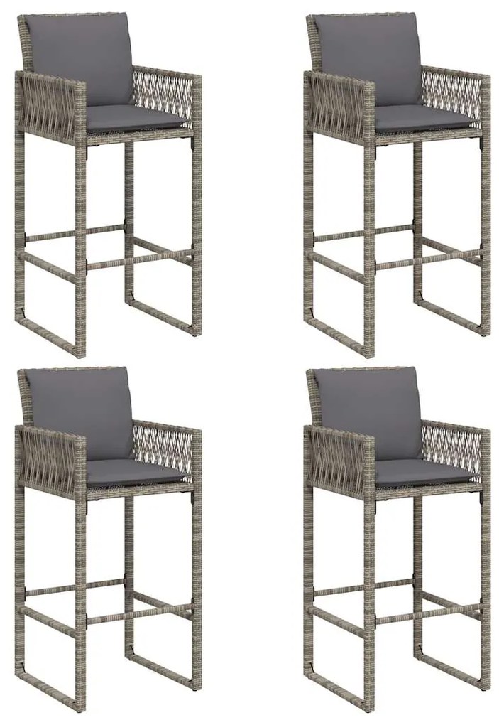 5 pcs conj. de bar jardim c/ almofadões vime PE/acácia cinzento