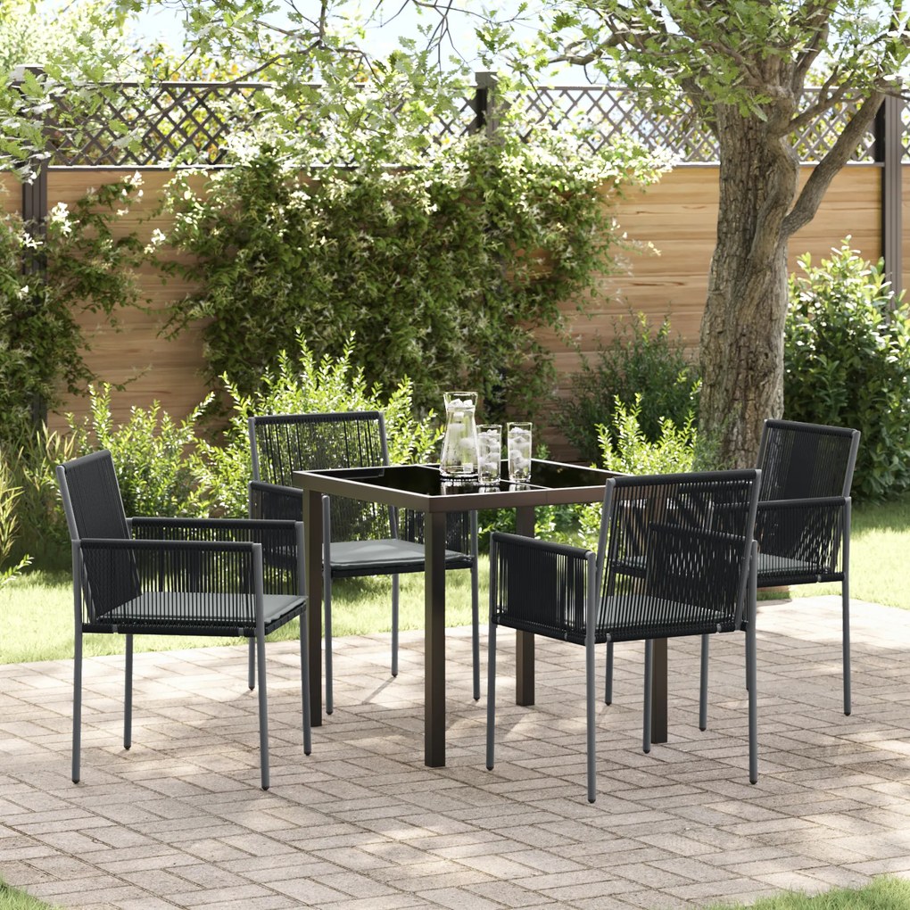 vidaXL Conjunto de Jantar de Jardim com 5 Peças e Almofadas em Rattan Sintético Preto