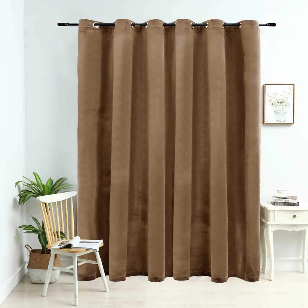 134507 vidaXL Cortina blackout com argolas em metal 290x245 cm veludo bege