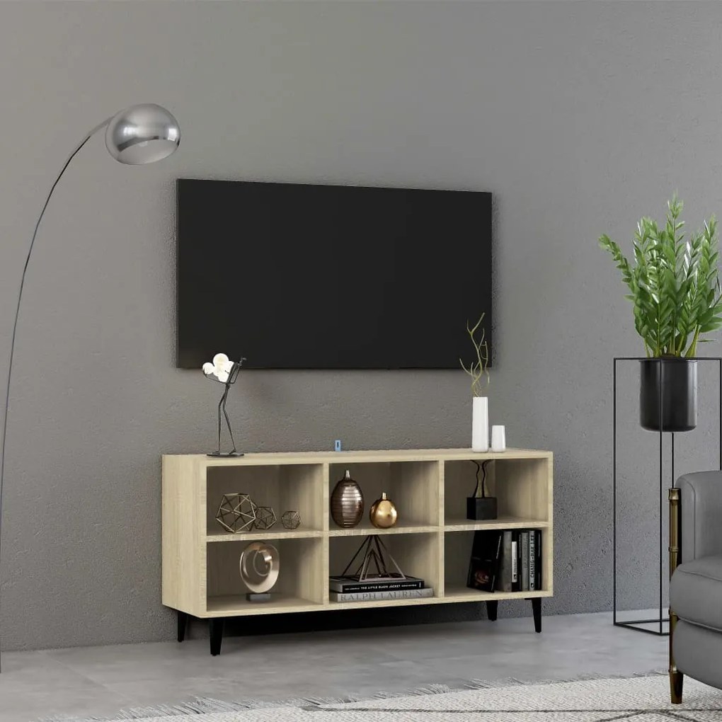 Móvel de TV pernas em metal 103,5x30x50 cm cor carvalho sonoma