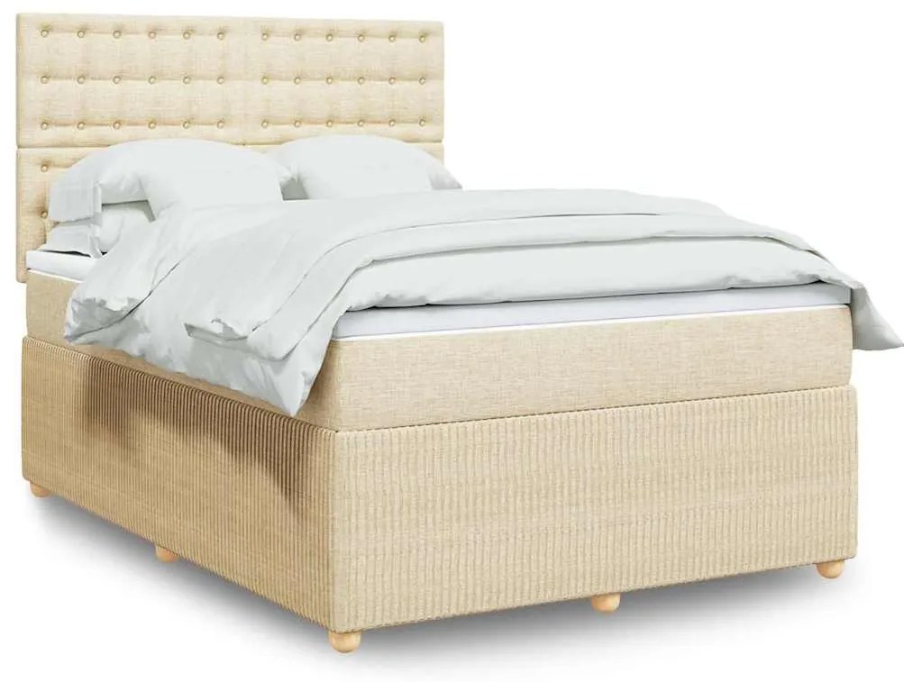 vidaXL Cama com molas/colchão 140x190 cm tecido cor creme