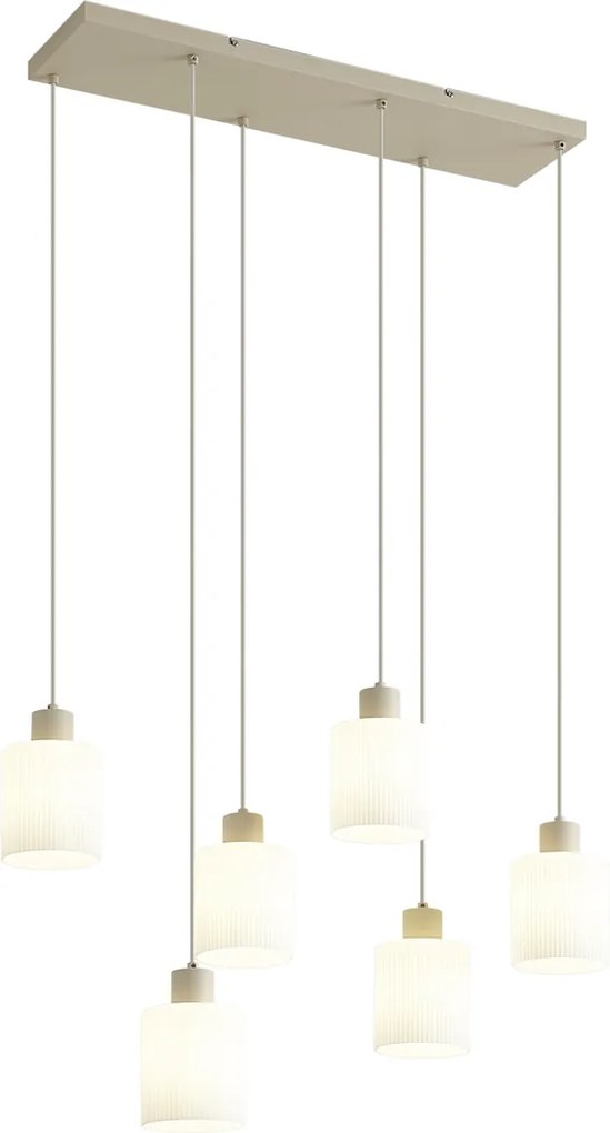 Candeeiro suspenso escandinavo bege com vidro branco 6 luzes - Wisp