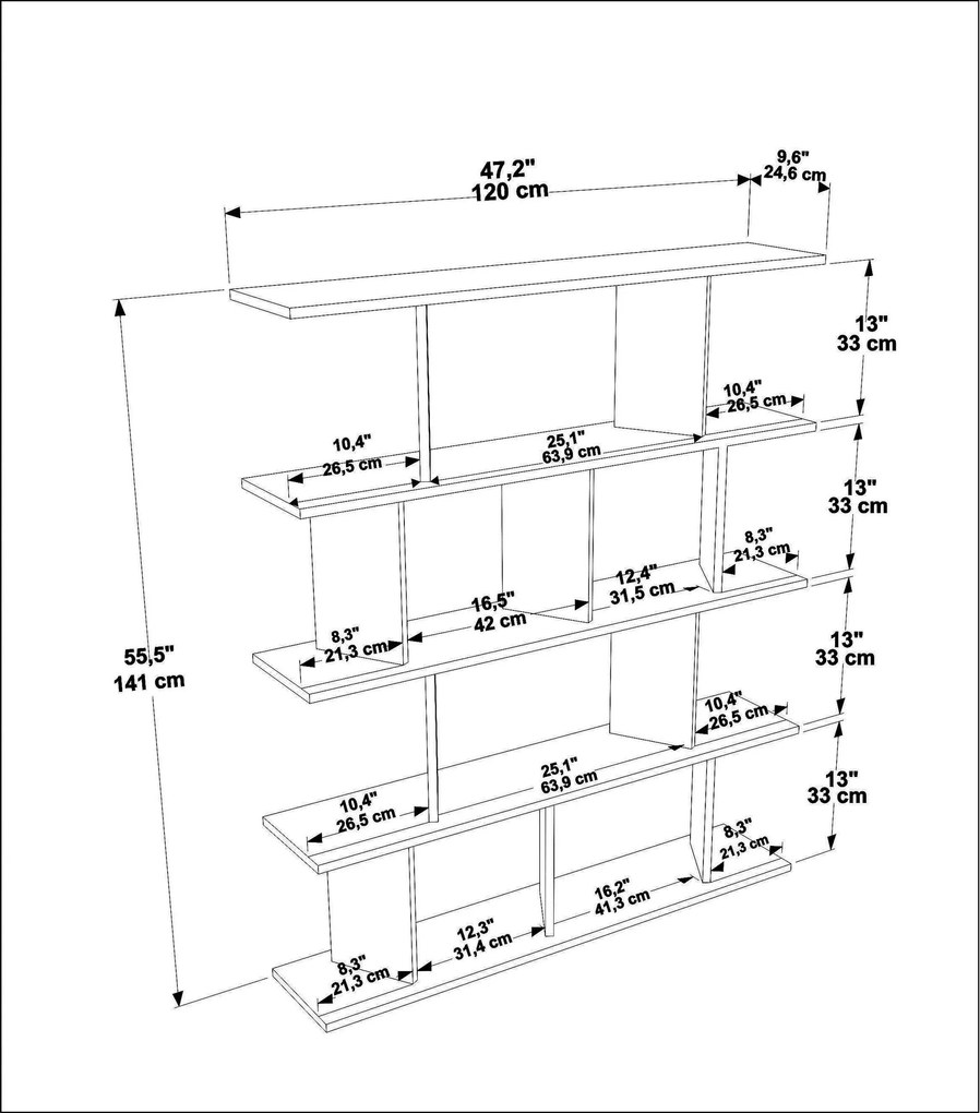 Estante Grace – Preto Carvalho – 120 cm x 141 cm x 24,6 cm