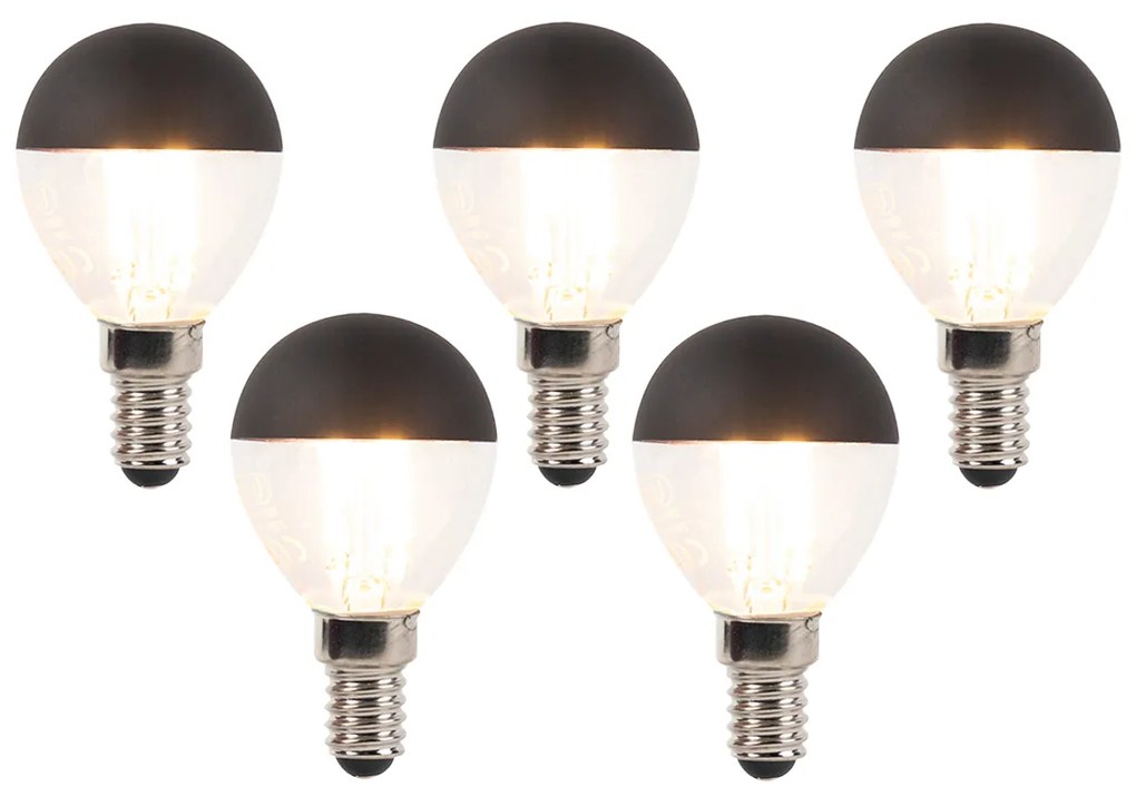 Conjunto de 5 lâmpadas LED filamento reguláveis E14 P45 pretas 300lm 2700K