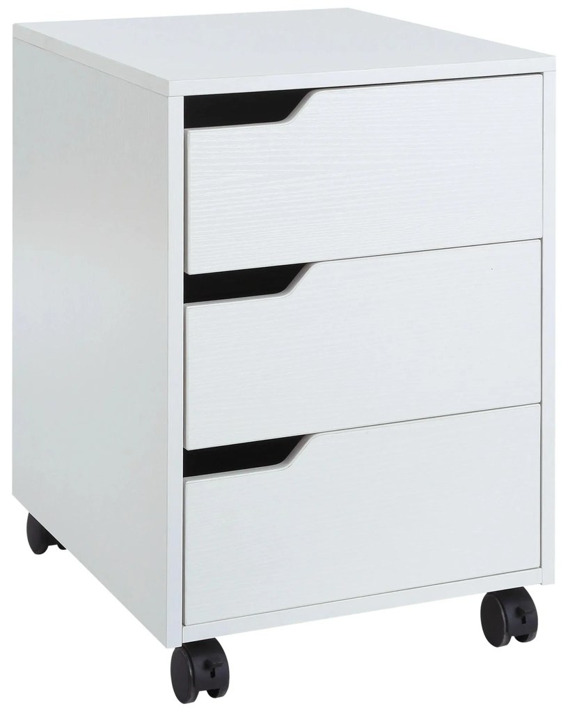 HOMCOM Bloco de Gavetas para Escritório Móvel de Escritório Bloco de Gavetas com 3 Gavetas e 4 Rodas 40x50x57,5 cm Branco
