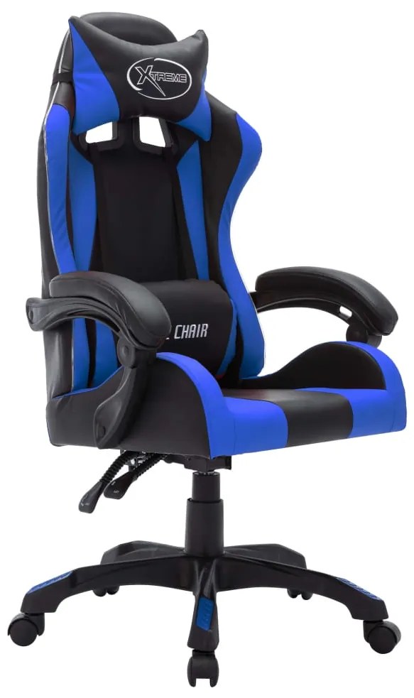 Cadeira estilo corrida c/ luzes LED RGB couro artif. azul/preto