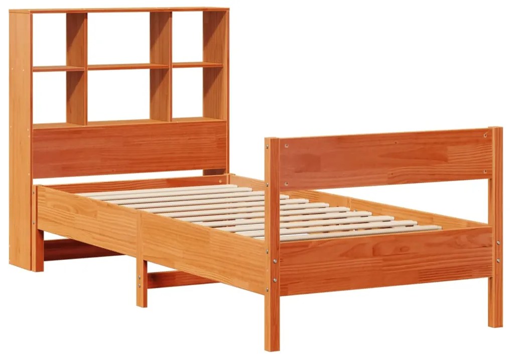 Cama com estante sem colchão 90x190cm pinho maciço castanho-mel