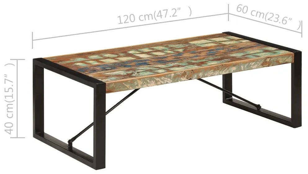 Mesa de centro 120x60x40 cm madeira recuperada maciça