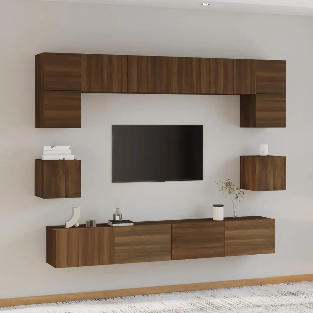 vidaXL Conjunto móveis de TV 8pcs madeira processada carvalho castanho