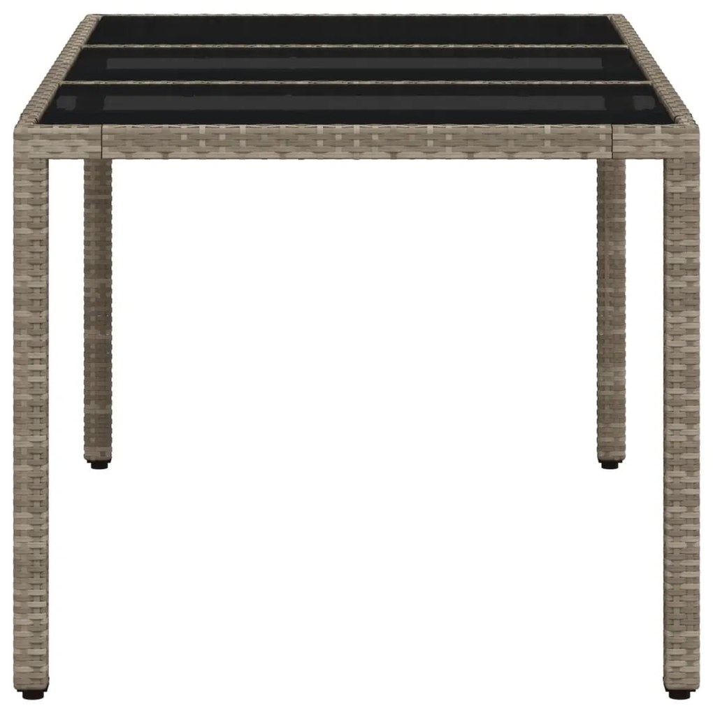 Mesa de jardim c/ tampo vidro 150x90x75 cm vime PE cinza-claro