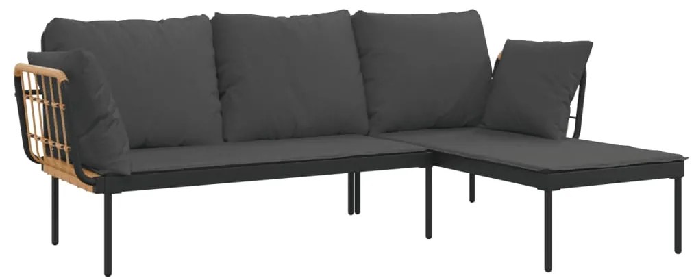 3pcs conjunto lounge jardim c/ almofadões cinza-escuros vime PE