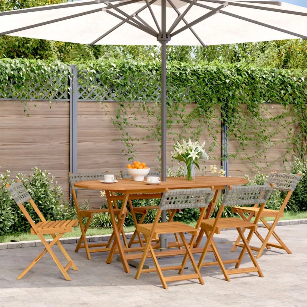 Cadeiras de jardim dobráveis 6 pcs vime PE/madeira maciça cinza