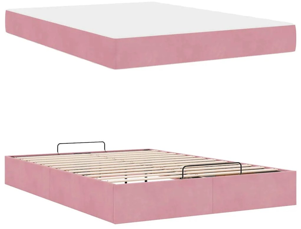 Estrutura da Cama Outros Rosa 160 x 200 cm Veludo