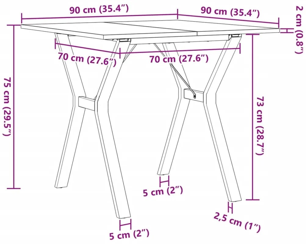 Mesa de jantar estrutura em Y 90x90x75 cm pinho e aço