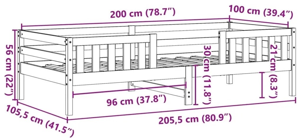 Estrutura de cama 100x200 cm madeira de pinho maciça branco