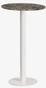 Mesa Alta De Bar Redonda Ø60 Cm Em Pedra Natural Xiren Mármore Verde Forest - Branco Glacial - Sklum