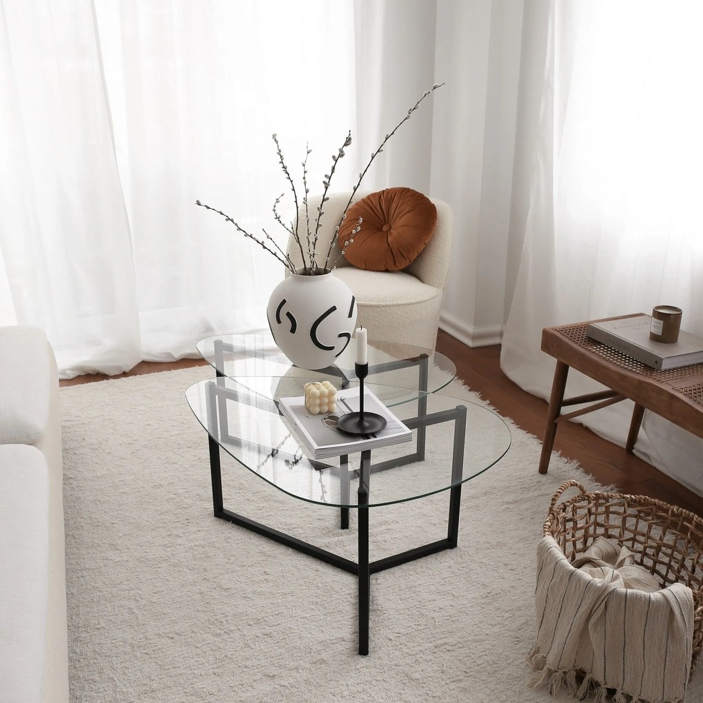 Conjunto de Mesas de Café Bellisimo - Preto Mate - 82x40x58cm e 82x36x
