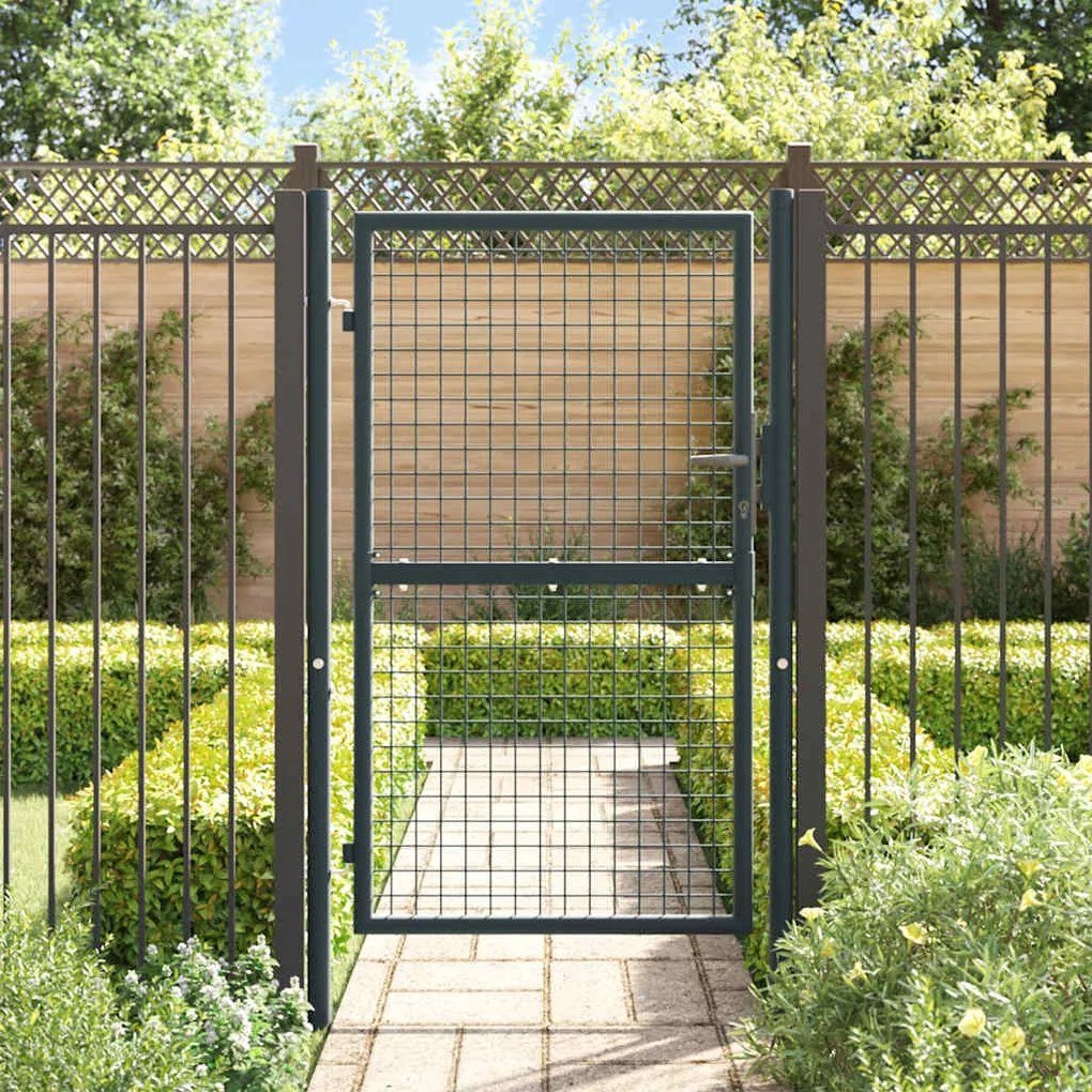 Portão de jardim em rede aço galvanizado 100x200 cm cinzento