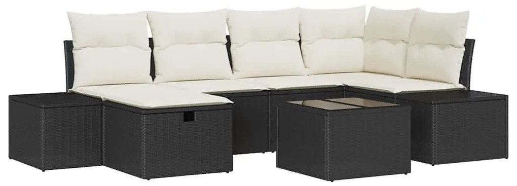Conjunto de Sofás de Jardim com Almofadas de 7 Peças Preto de Rattan S
