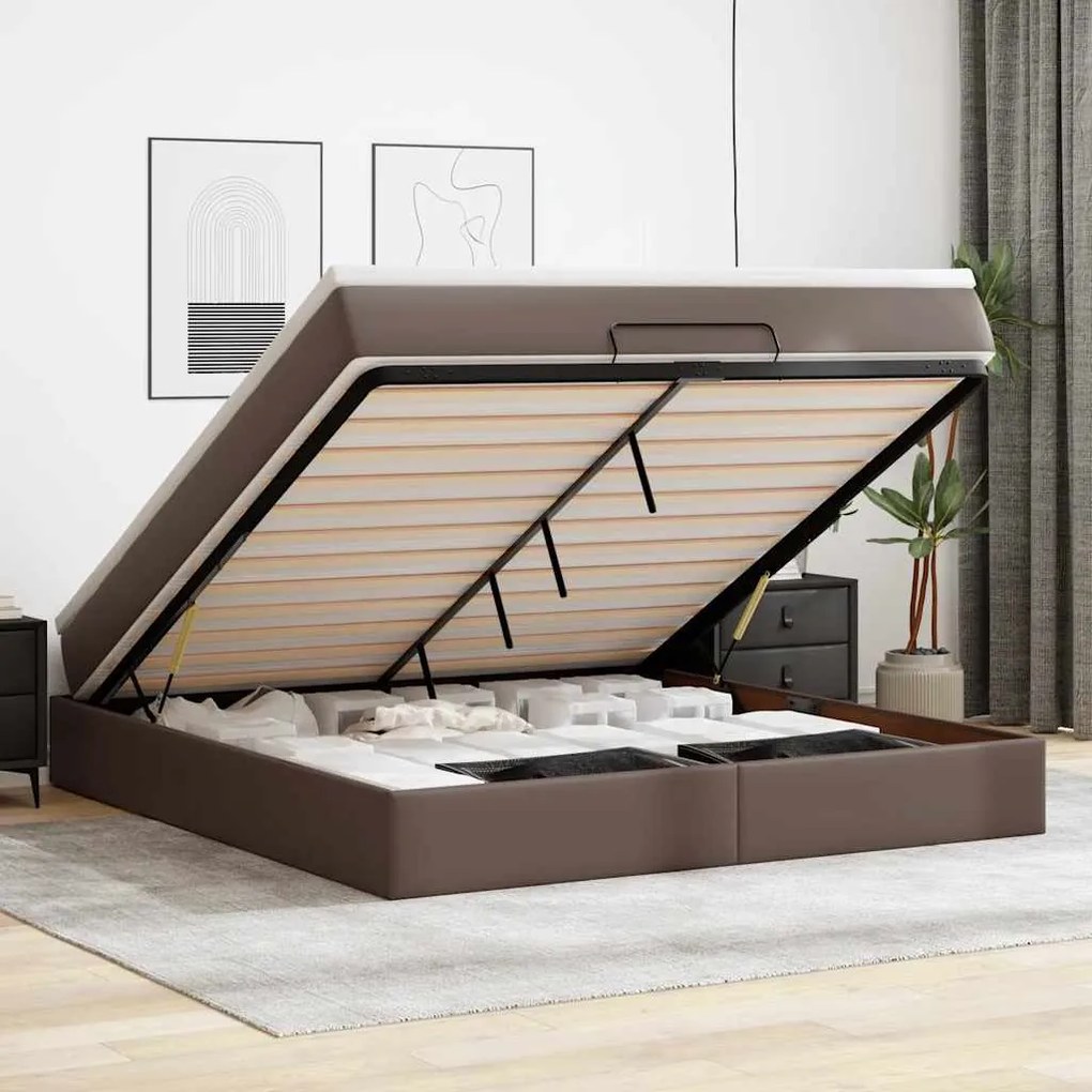 vidaXL Estrutura de cama otomana com colchão 180x200 cm castanha