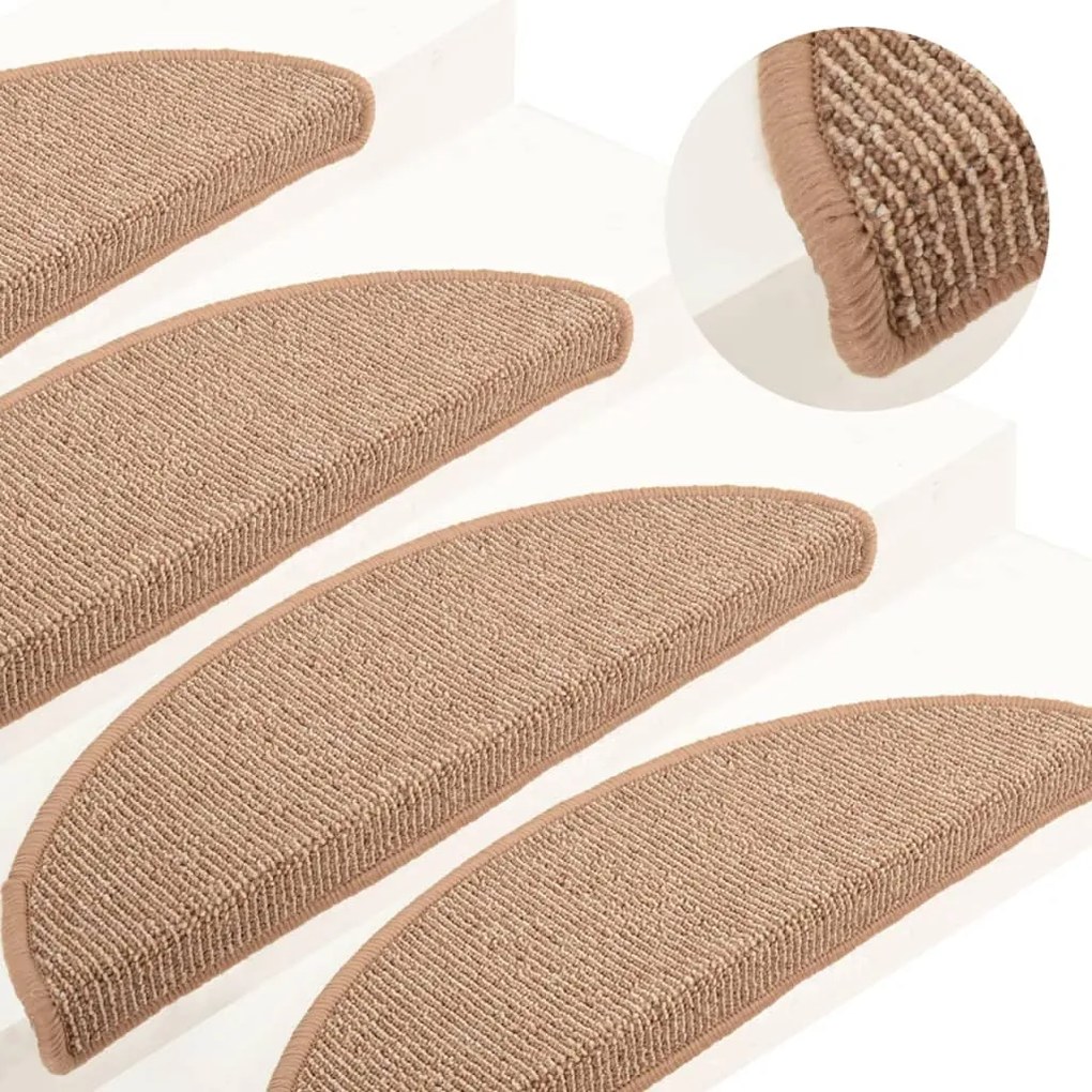 vidaXL Tapete/carpete para degraus 15 pcs 65x21x4 cm castanho-claro