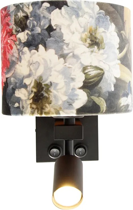 Candeeiro de parede preto com candeeiro de leitura e abajur 18 cm floral - Brescia