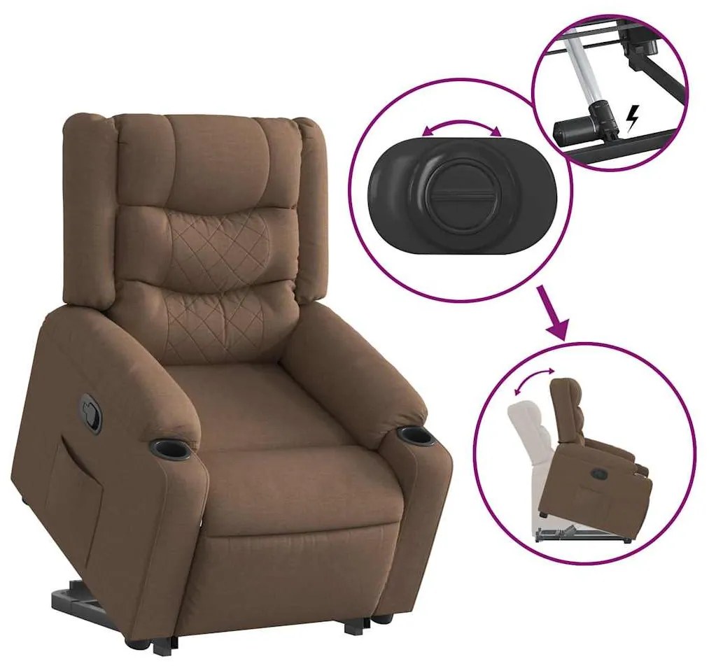 Poltrona reclinável elevatória tecido castanho