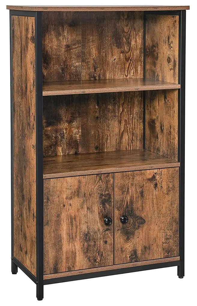 Armário de chão com 2 compartimentos abertos e 1 com portas | VASAGLE | 60 x 32 x 104 cm | castanho rústico|preto | LSC65BX.