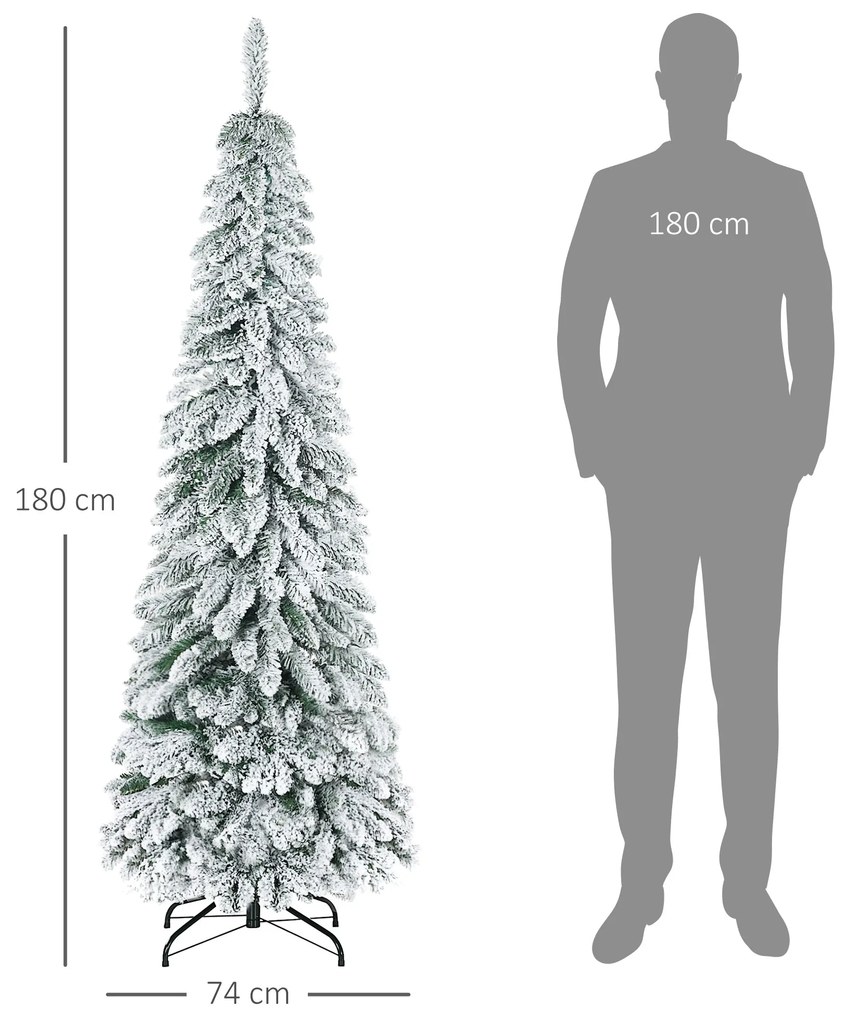 HOMCOM Árvore de Natal Artificial 180 cm Árvore de Natal Nevada com 52