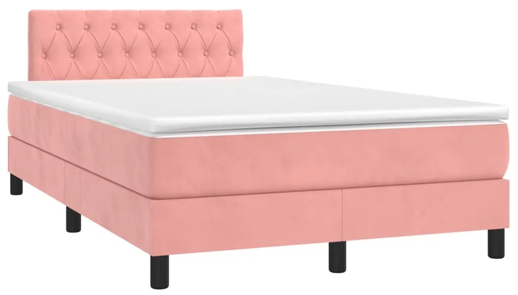 Cama box spring c/ colchão luzes e LED 120x190 cm veludo rosa