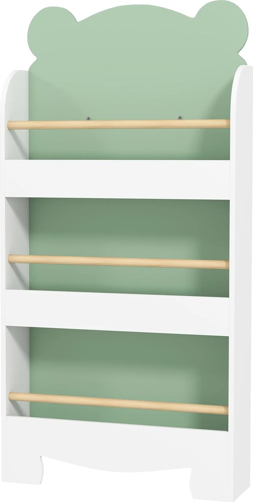 Estante infantil 55 (L) x 15 (P) x 110 (A) cm, organizador de livros infantil de 3 níveis para sala de jogos, quarto de criança, branca verde