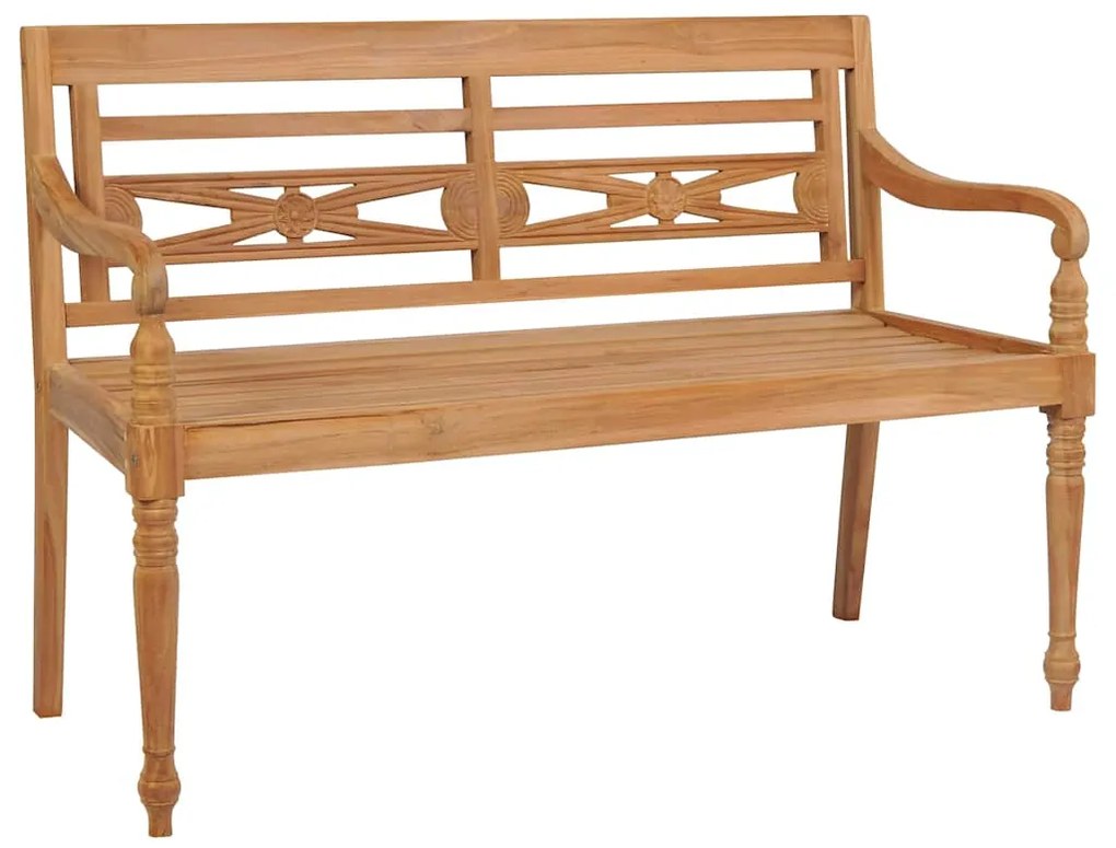 Banco Batávia c/ almofadão xadrez cinzento 120 cm teca maciça