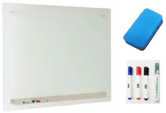 Quadro Branco Vidro 100x200cm e 4 Marcadores e Apagador