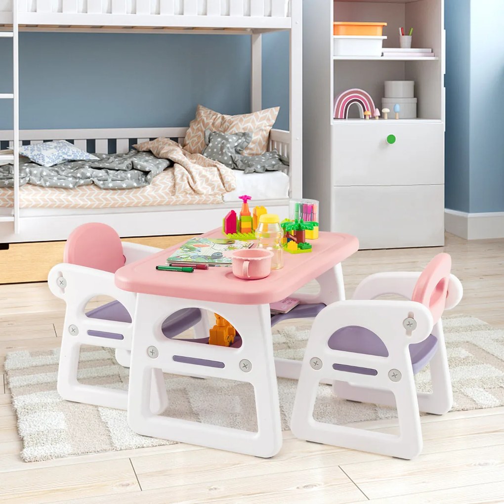 Conjunto de mesa e cadeiras infantil de 3 peças, escrivaninha para leitura, desenho, escrita e prateleira de armazenamento de 1 a 5 anos azul