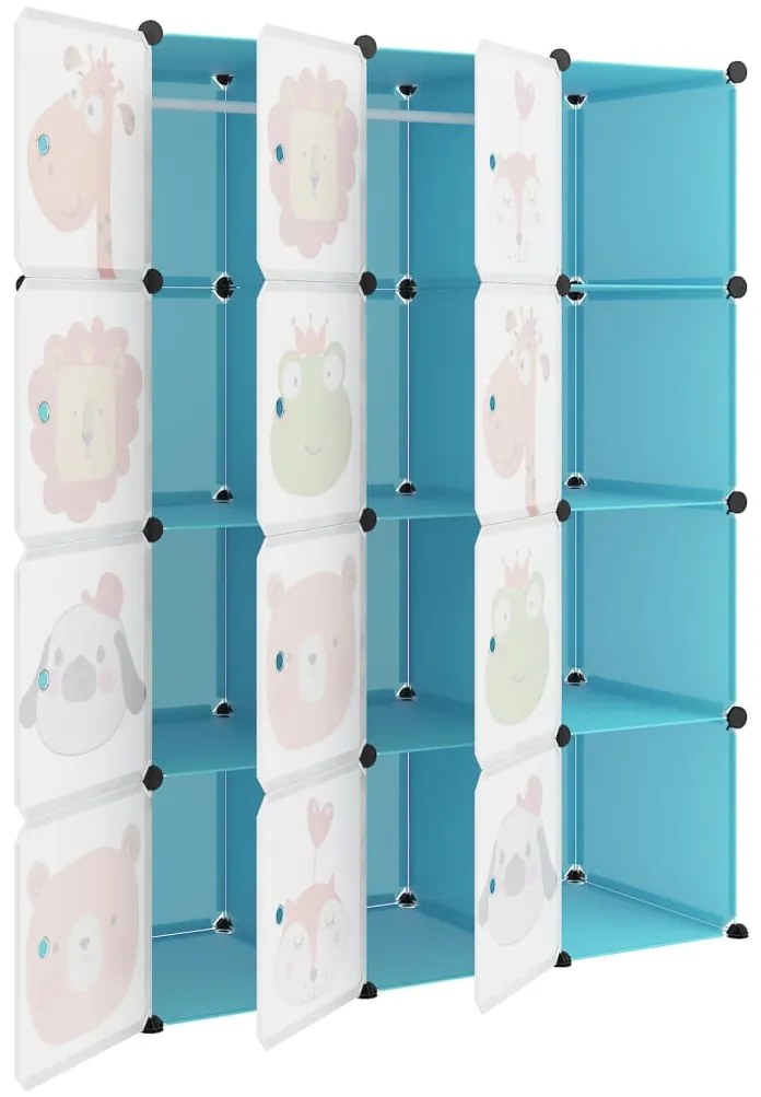 Armário de arrumação infantil com 12 cubos PP azul