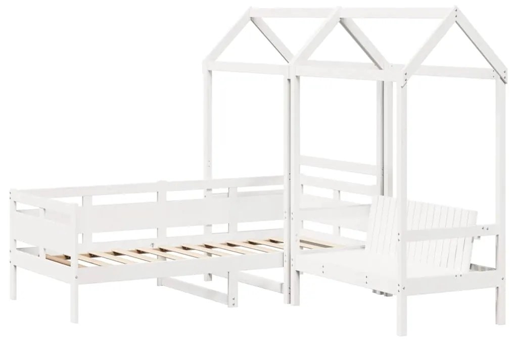 Conj. sofá-cama e banco c/ telhado 90x190cm pinho maciço branco