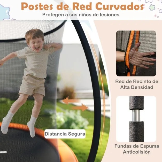 Trampolim exterior Ø305 cm com escada redondo com rede de segurança, cobertura de borda e estrutura metálica Multicolor