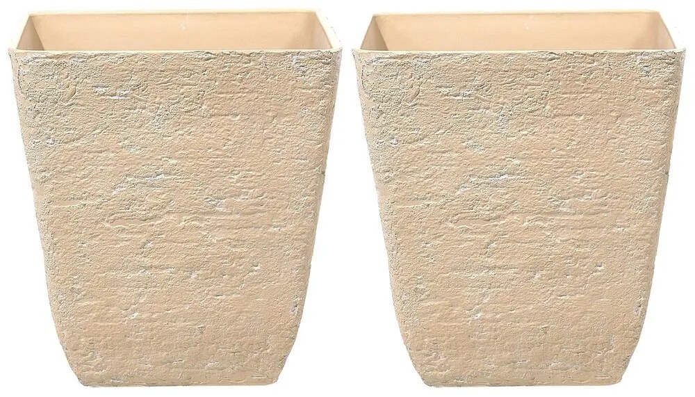Conjunto de 2 vasos para plantas em pedra creme 49 x 49 x 53 cm DELOS Beliani