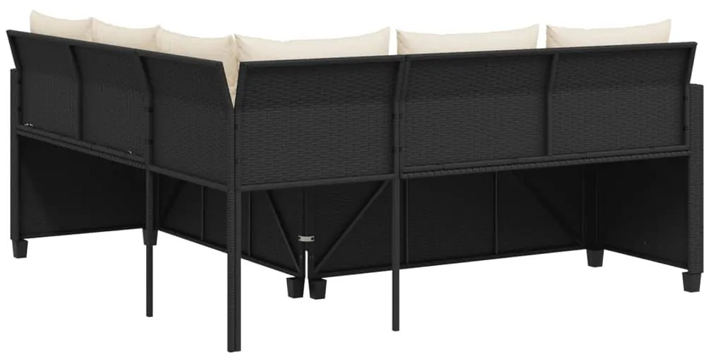 Sofá de jardim em forma de L c/ mesa e almofadões vime PE preto