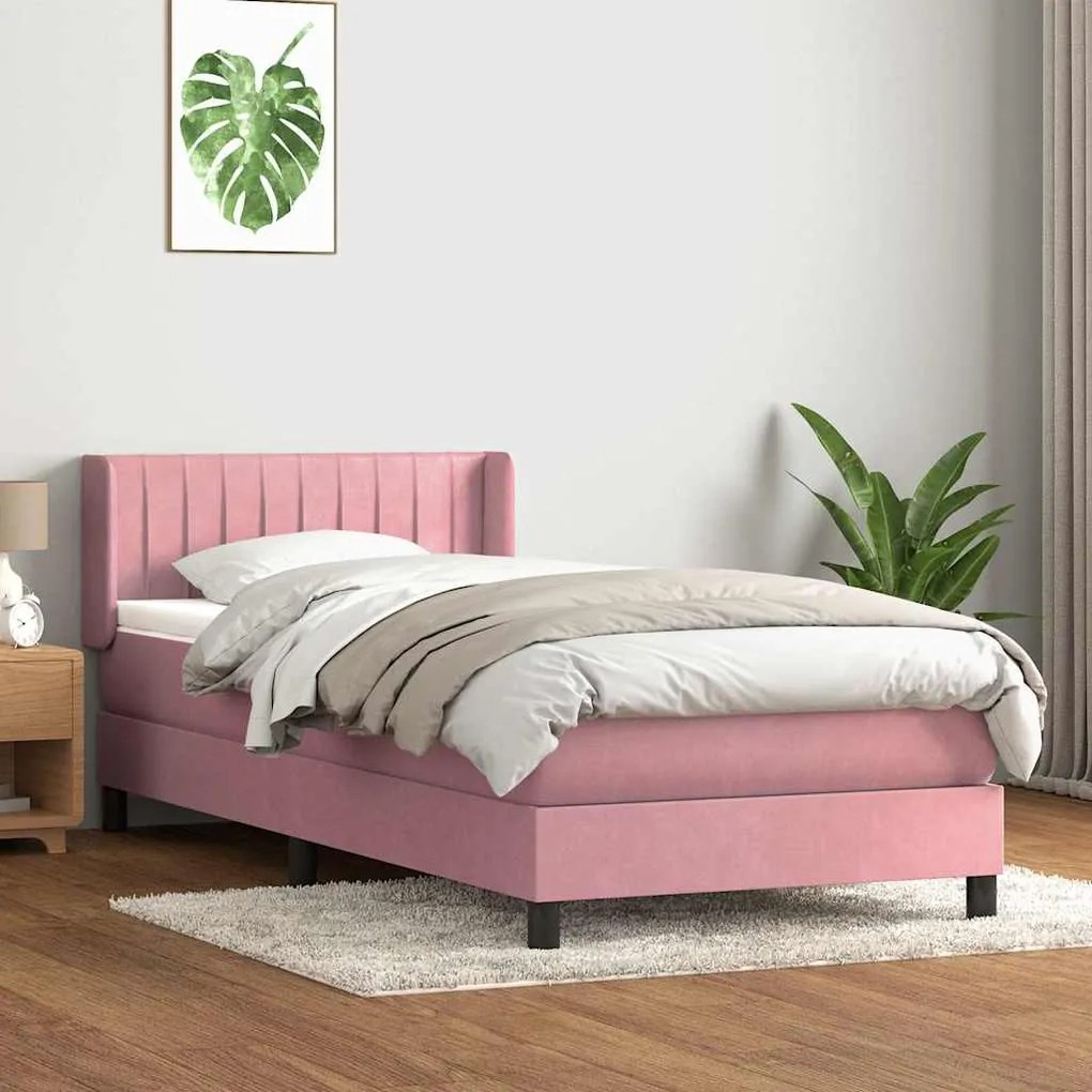 vidaXL Cama com molas/colchão rosa 80x210 cm veludo