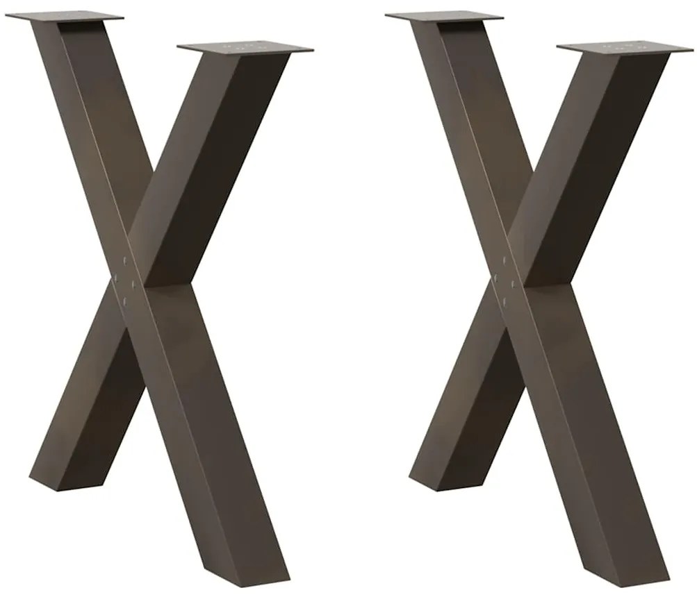 vidaXL Pés para mesa de jantar em formato de X, 2 peças, aço natural, 80x(72-73) cm, aço