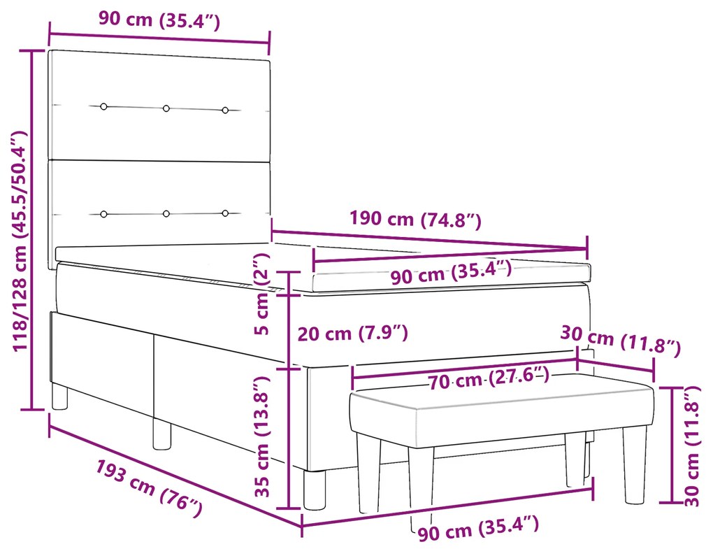 Cama Box Spring com Colchão & Banco Verde Escuro 90x190 cm Veludo
