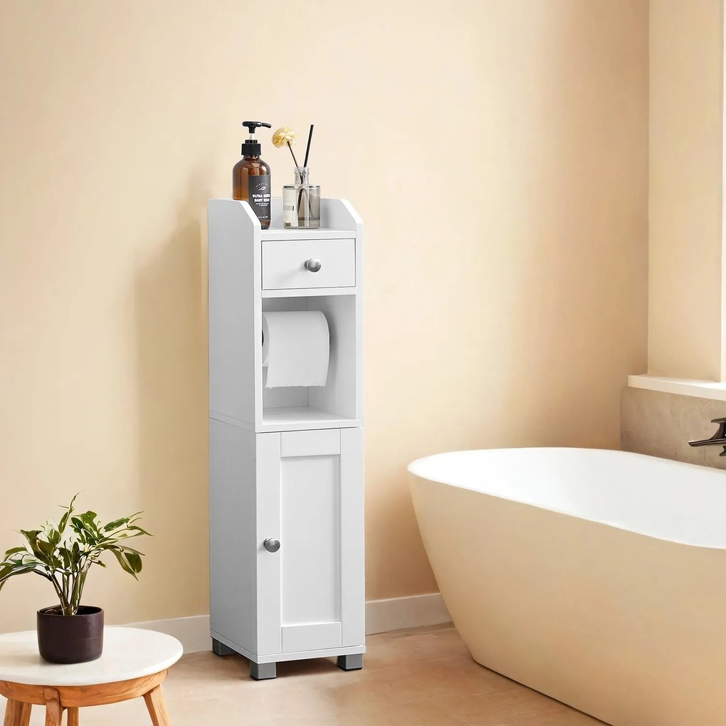 Armário casa de banho com suporte para papel higiénico 20 x 18 x 76,7 cm branco